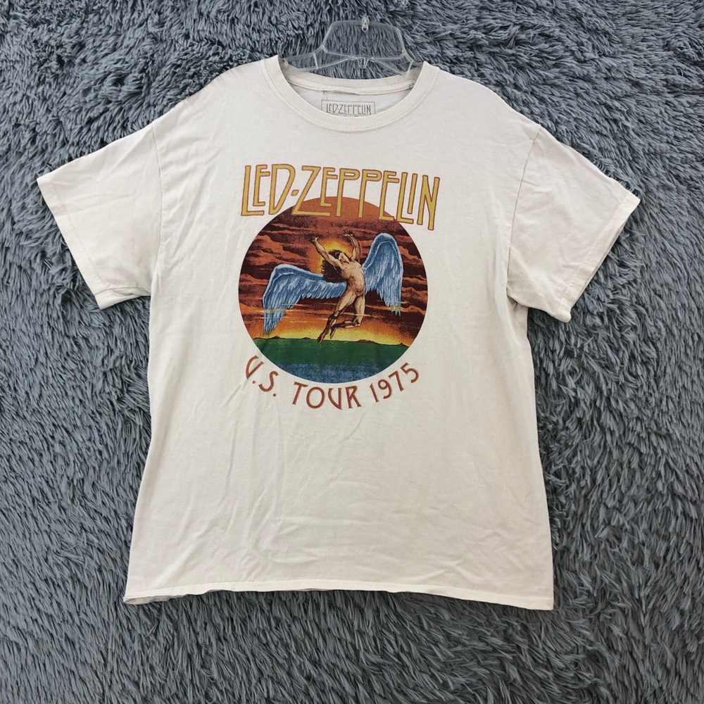Led Zeppelin Tshirt Mens Large Swan Song White Retro US Tour 1975 Shirt